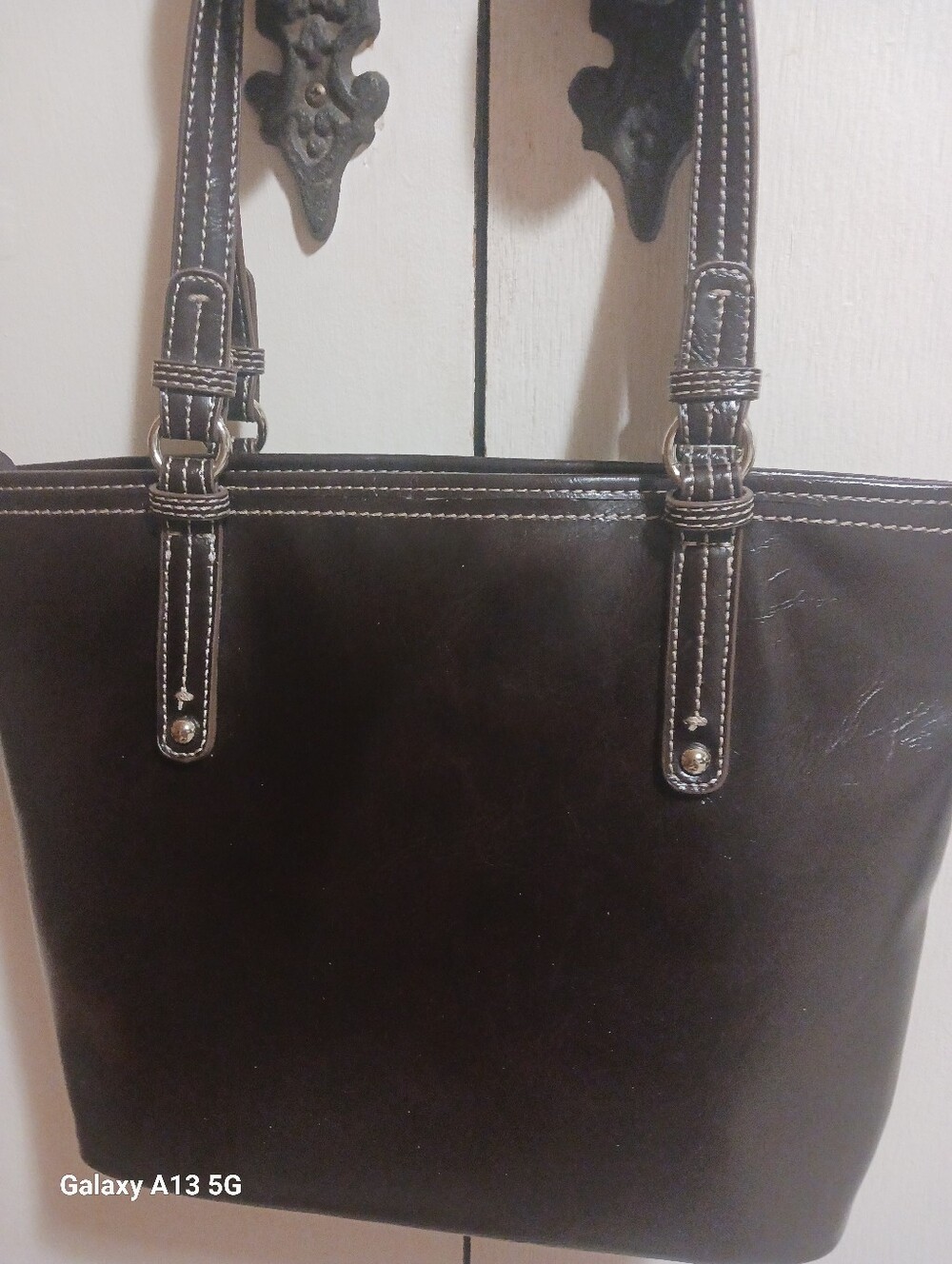 Nine & Co. Dark Brown Women's Tote Bag with Contrast Stitching - Picture 2 of 10